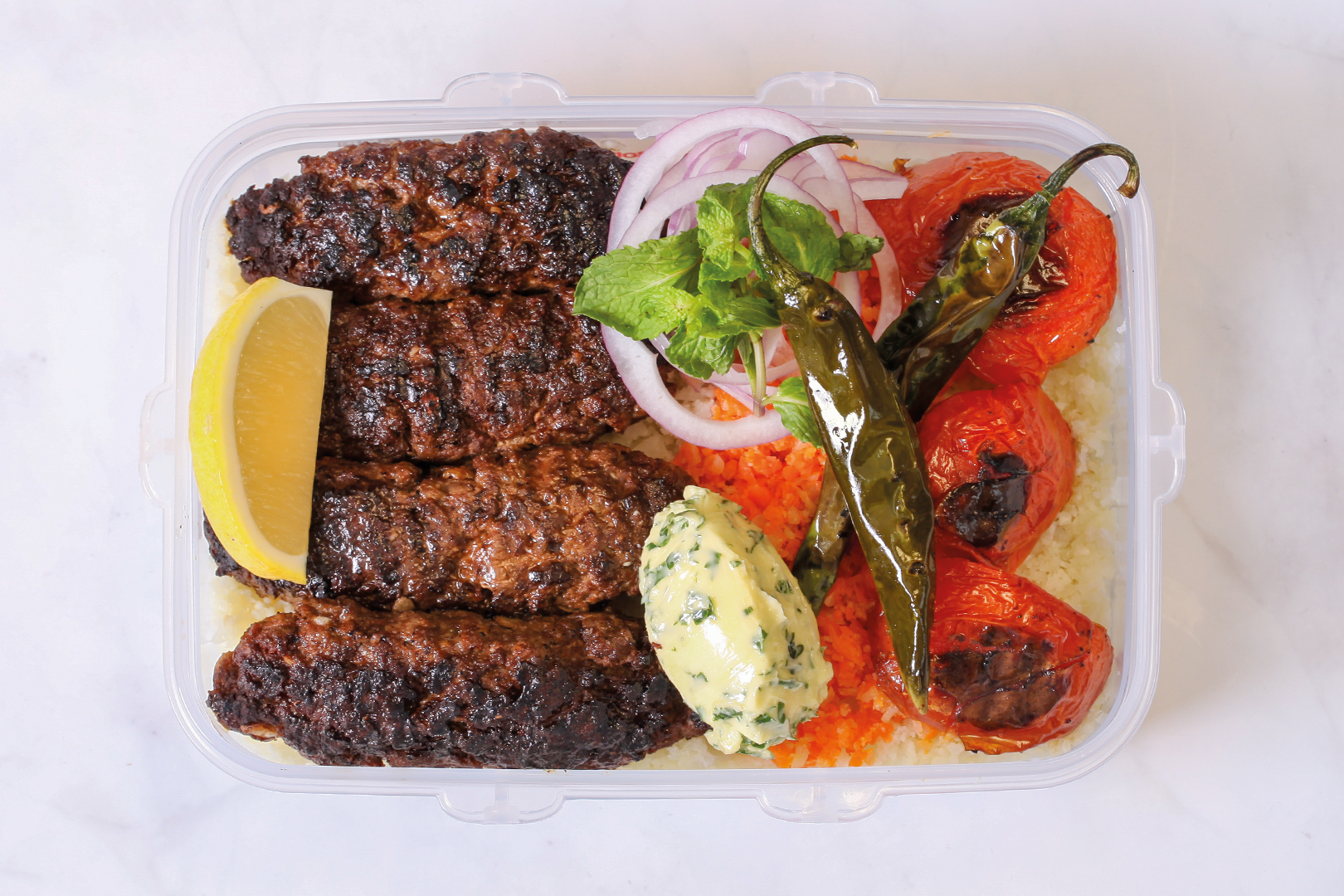 Persian Lamb & Beef Kebab with Cauliflower & Carrot "Pilaf"